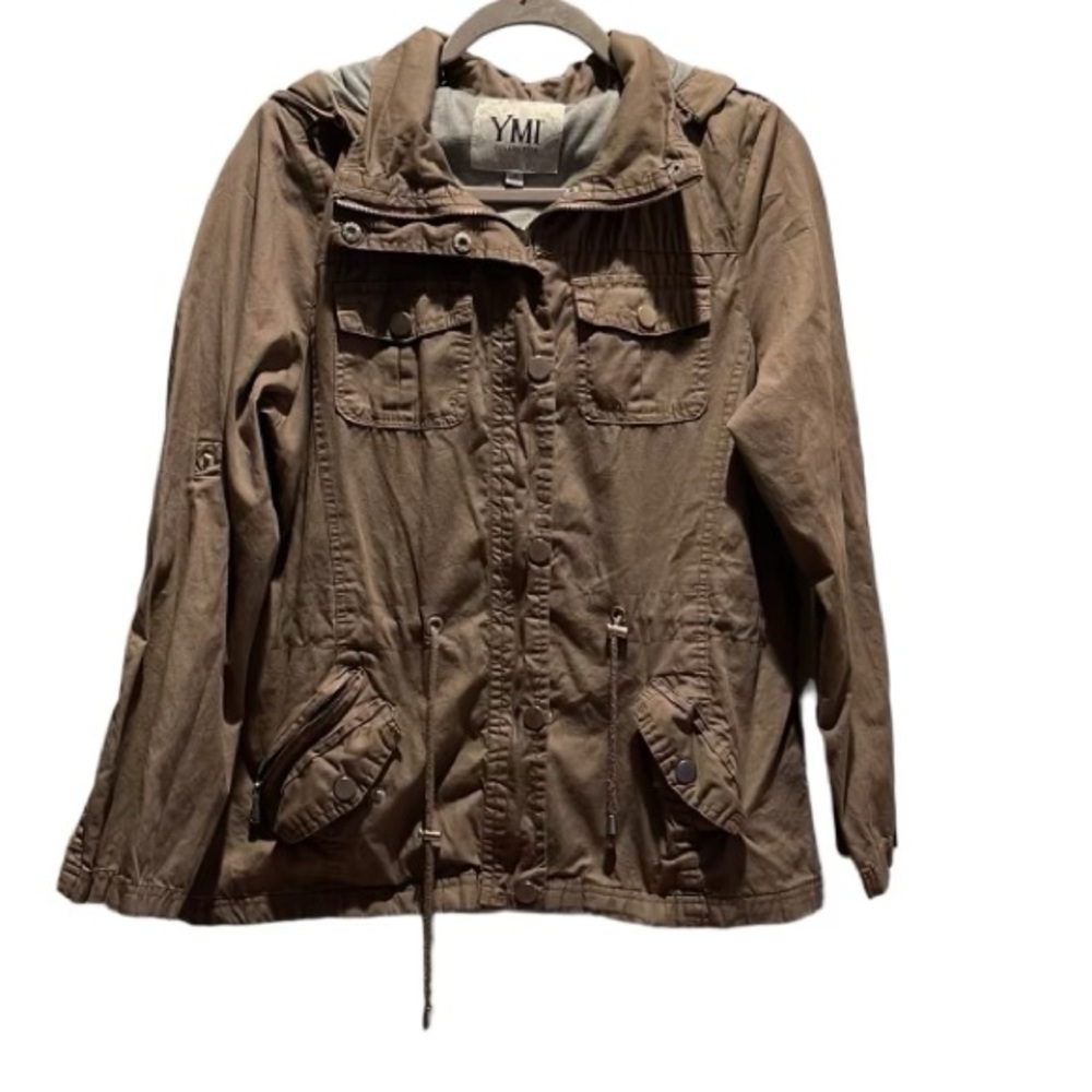 YMI Greige Cotton Lined Utility Jacket with Hood Size L